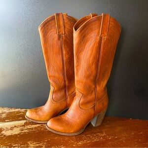 FRYE Stacked Heel Leather Cowboy Boot